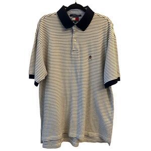 Vintage Y2K Tommy Hilfiger Stripe Pique Polo XL 100% cotton Appliqué navy x crea